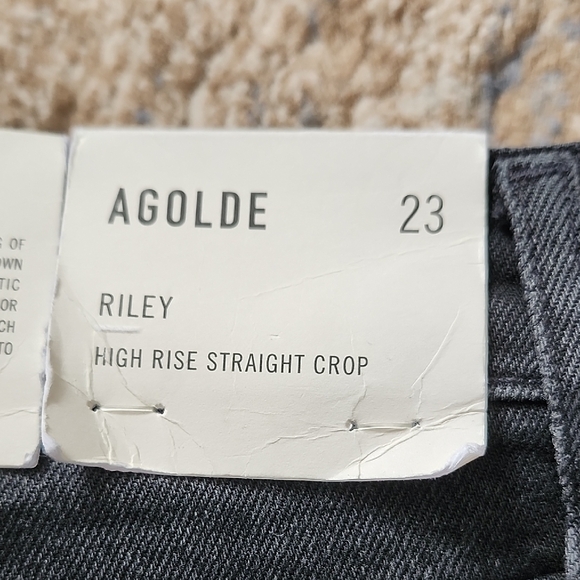 Agolde Riley Black High Rise Straight Crop Jeans - Picture 2 of 9